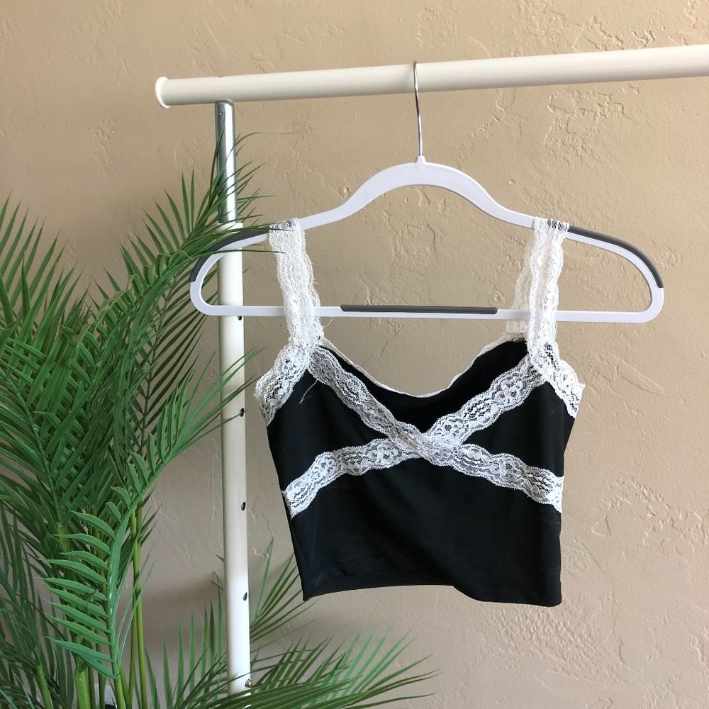 Black and White Cropped Lace Cami